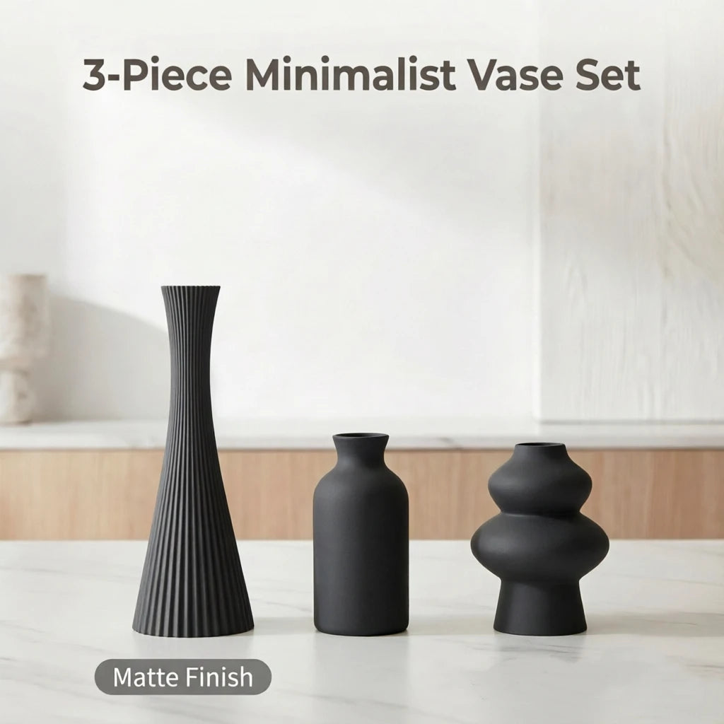 3-Piece Matte Mixed 3D Printed Vase Set, Irregular Textured Decorative Vases, Perfect for Nordic Home Decor, Entryway Table or O