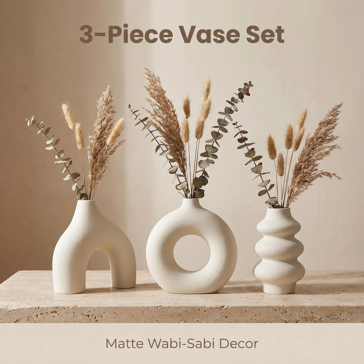 3Pcs Wabi-Sabi Irregular 3D Printed Decorative Vase Set, Matte Textured Dried Flower Vases, Pla Plastic Minimalist Home Decor, P