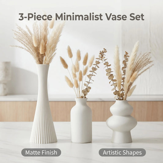 3-Piece Matte Mixed 3D Printed Vase Set, Irregular Textured Decorative Vases, Perfect for Nordic Home Decor, Entryway Table or O