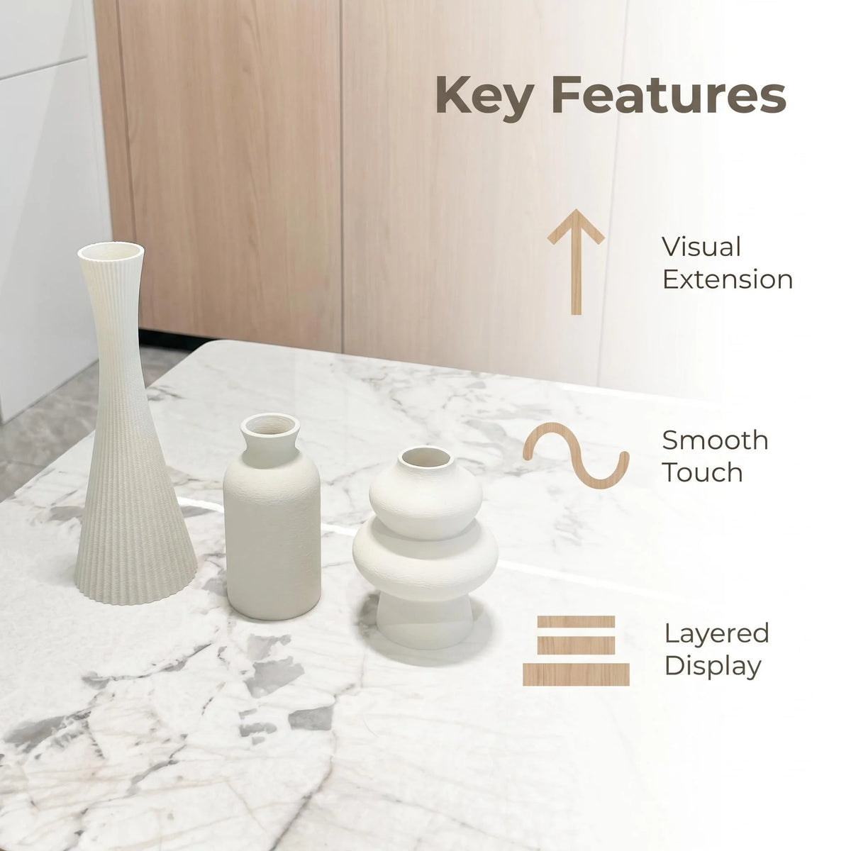 3-Piece Matte Mixed 3D Printed Vase Set, Irregular Textured Decorative Vases, Perfect for Nordic Home Decor, Entryway Table or O