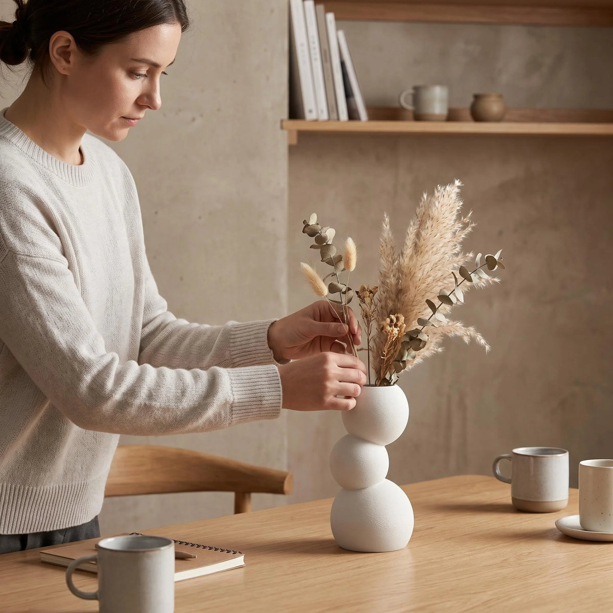 2-Piece Wabi-Sabi Irregular Decorative Vase Set, Made of Matte Pla Plastic, Minimalist Modern Tabletop Decor, Suitable for Living Room